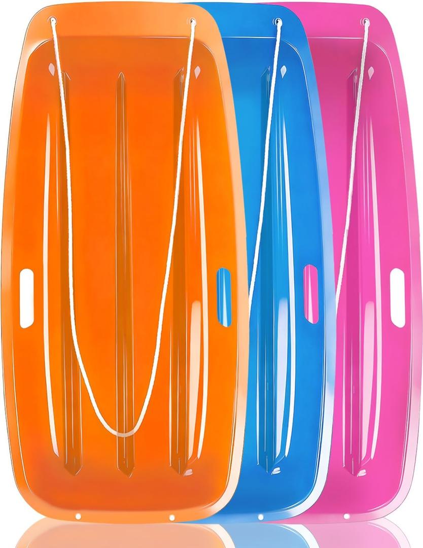 Sled, Snow Sled for Kids and Adults, Racer Downhill Sprinter Snow Sled for 1-2 Riders with 2 Handles, 35" Utility Pull Sled for Skiing, Ice Fishing, Deer Hunting, Firewood, Work Cargo, Gift (Light Blue+Orange), 2 Pieces