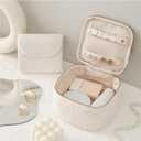 Travel Jewelry Case, 2-In-1 Small Jewelry Organizer Travel Jewelry Storage with Foldable Jewelry Roll for Earrings Rings Makeup, Travel Essentials Gifts for Women Girl,Cream White