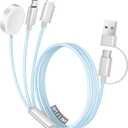 Temdan for Apple Watch Charger,3 in 2 USB C Cable for iPhone 16 Charger/Type C/Lightning,Multi Charging Cable Cord,Portable Travel Essentials Designed for iWatch Ultra/SE/10-1&iPhone 16-12-5FT Blue