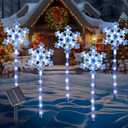 Solar Christmas Snowflake Pathway Lights, Set of 5 Outdoor Garden Lights Decorations, Waterproof Stake Decorative Light for Yard Lawn Porch Walkway Decor (Blue, 5 Pack)
