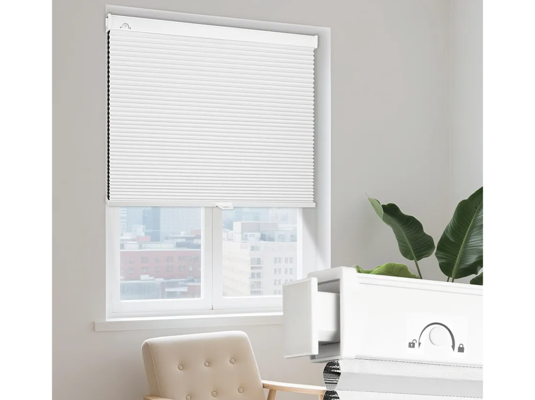 Grandekor No Drill Cellular Shades for Windows, Cordless Window Blinds for Indoor Windows, Blackout Honeycomb Shades, Thermal Insulated Noise Reduction,34" W x 36" H, Blackout-White-White