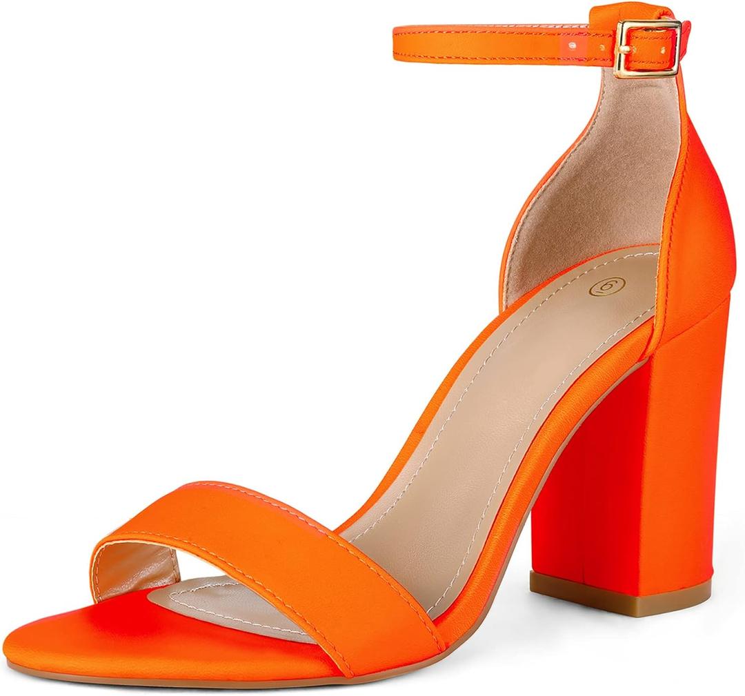COASIS Women's Chunky Block Heels Open Toe Ankle Strap 3.5 Inch Heeled Sandals (8, Neon Orange)