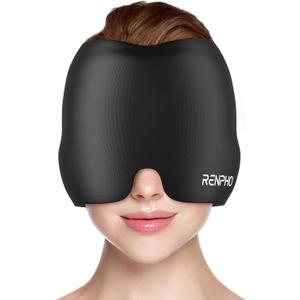 Migraine Relief Cap FSA HSA, Headache Relief Cap, Ice Head Wrap with Hot or Cold Therapy, Ice Hat, Hangover Relief Products, Migraine Mask for Anxiety Relief Improve Sleep, Birthday Gifts for Women (Black)