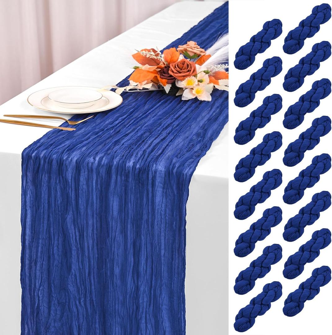 YMHPRIDE 16 Pack Royal Blue Table Runner 20x120in Cheesecloth Table Runner | Boho Cheese Cloth Table Runner Long Semi Sheer Gauze Table Runner for Wedding Birthday Party Bridal Shower Decoration