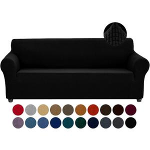 Joccun Stretch Couch Cover Slipcovers, 1-Piece Sofa Covers for 3 Cushion Couch Spandex Jacquard Washable Furniture Protector Cover for Living Room,Kids,Pets(Sofa,Black) (Large78"-94")