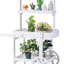 Hanaive Flower Cart Display Stand with Wheels for Bridal Shower Baby Shower Party Large Country Market Vintage Wooden 3 Tier Rolling Table Cart for Display Flower Candy Party Favors and Crafted Items