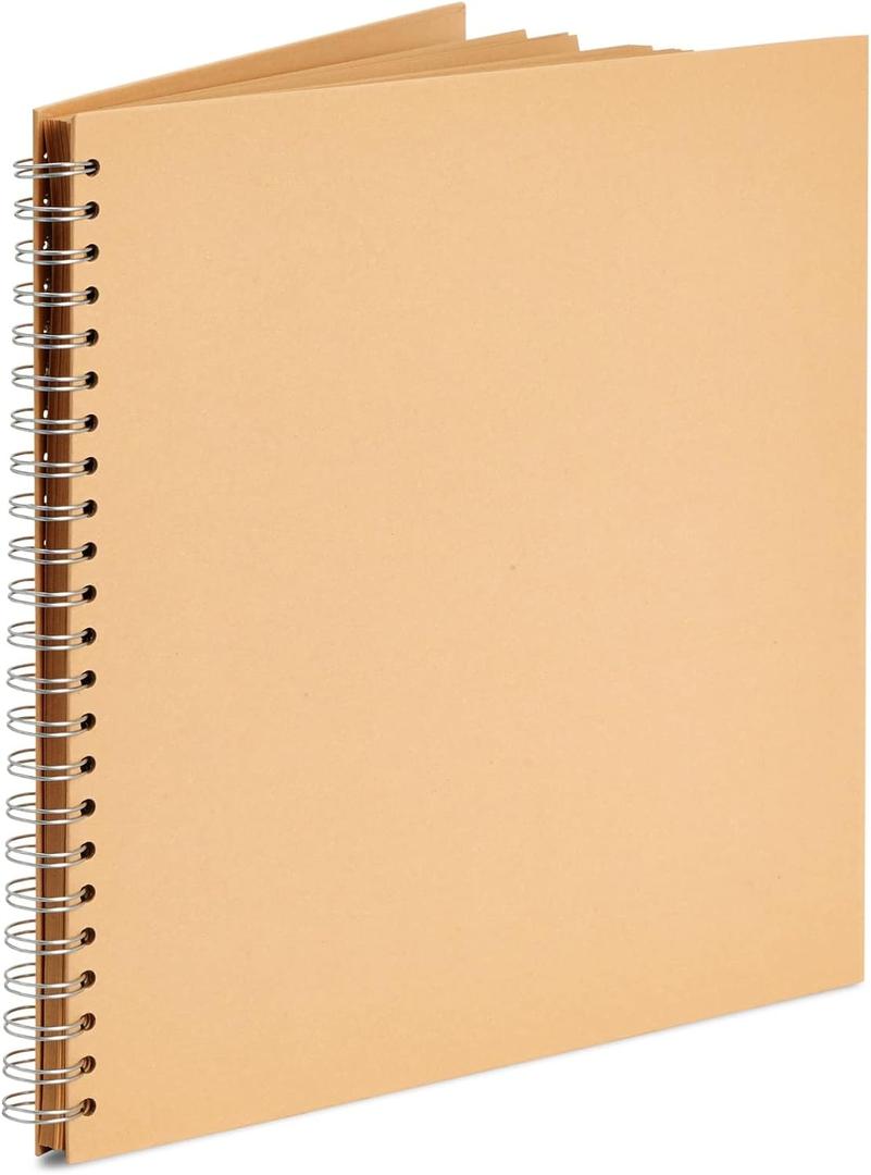 Spiral Bound Scrapbook - 12x12 Album & Sketchbook - Kraft Paper Hardcover - 40 Sheets (80 Pages) - Lay-Flat, Blank Kraft Pages for Drawing & Writing
