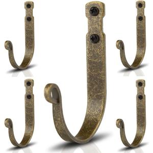 Wrought Iron Wall Mounted Hooks Heavy Duty Garage Storage Organizer Decorative Hanger for Home Garage Bathroom Kitchen Door Office Hanging Coat, Keys, Towel, Tools, Bags, Hat (Bronze) (J Hook Bronze x 5)
