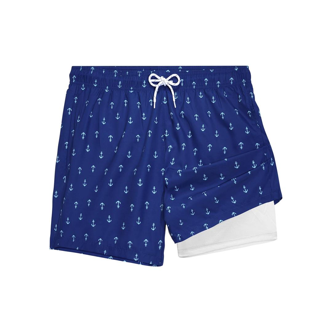 SurfTrak Mens Swim Trunks 5 Inch with Compression Liner Bathing Suit Quick Dry Beach Swim Shorts Lightweight Pockets (Blue, XXL)
