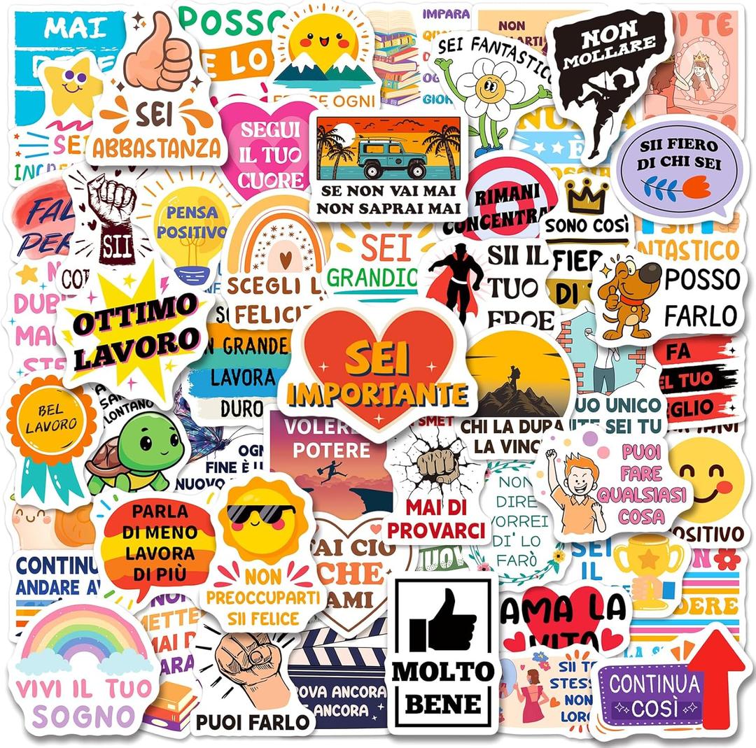 200PCS Italian Motivational Stickers for Students Teachers, Inspirational Stickers for Adults Women, Affirmation Positive Quote Decals for Class Rewards Scrapbook