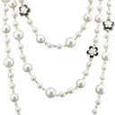 Fashion Design Chic Long Imitation Pearl Clover Flower Strand Necklace for Women