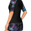 Bonneuitbebe Women 2 Piece UPF 50+ Rash Guard Short Sleeve Half Zip Swim Shirt Built in Bra Swimsuit with Boyshort Bottom (Large, Black Phantom)