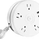 Retractable Power Strip with 6ft Extension Cord, 4 Outlets + 2 USB Ports - Portable for Travel, Home, and Office (White)