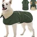 Kuoser Dog Coat, Super-Warm Dog Jacket Windproof Pet Cold Weather Coats for Extra Large Dogs, Fleece Lining Quilted Turtleneck Puppy Snowsuit Reflective Adjustable Doggie Winter Clothes, Green, 2XL (XX-Large (Chest: 76 - 90CM / 29.92" - 35.43"))