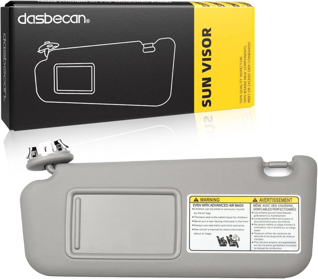 Dasbecan Front Left Driver Side Sun Visor with Vanity Light Compatible with Toyota RAV4 2006-2013 Replaces# 74320-42501-B2 74320-42500-B0 (Gray)