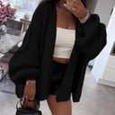 PRETTYGARDEN Womens Oversized Cardigan Sweaters 2026 Fall Long Lantern Sleeve Knit Open Front Lightweight Sweater (Medium, Black)