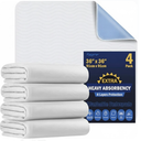 FYGRIP 4 Pack 34” x 36” Extra Heavy Absorbency Washable Under Pads, Waterproof Quick Drying Nursing Incontinence Reusable Washable Bed Pee Pads for Dogs, Diaper Changing & Adults, White