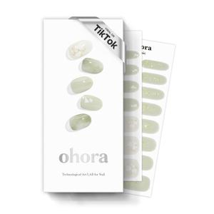 Ohora Semi-Cured Gel Nail Strips (N Green Tea) - Works with Any Lamps, Salon-Quality, Long Lasting, Easy to Apply & Remove - Includes 2 Prep Pads, Nail File & Wooden Stick