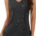 GUANYY Women's Sequin Tank Tops V Neck Sleeveless Sparkly Dressy Blouse Loose Fit Glitter Party Club Outfits (Medium, Black)