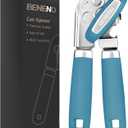 Beneno Heavy Duty Hand Can Opener Manual with Magnet, Durable Sharp Carbon Steel Blade Smooth Cutting, Big Effort-Saving Knob & Soft Grip Handle, Multifunctional Kitchen Tool with Bottle Opener, Aqua