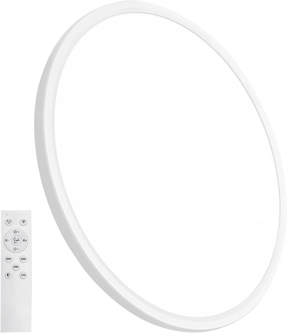 20 Inch Dimmable Large LED Flush Mount Ceiling Light, 43W, 3200LM, 3000K-6500K Stepless CCT, Super Slim LED Ceiling Light, Round Flat Panel Fixture for Living Room, Bedroom,Kitchen ect (Remote 20"-1PK, White)