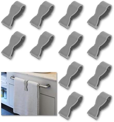 12 Pcs Towel Clips for Kitchen, Kitchen Tower Clips Hand Towel Clamps Hand Towel Clips for Fixing Towels on Kitchen Oven Handle Bathroom Towel Rack (Gray)