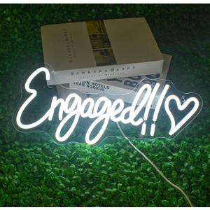 NOSUN Engaged Neon Sign White Neon Signs for Wall Decor with Dimmable Wedding Bridal Shower Neon Light Up Signs Led Sign for Shop Birthday Wedding Engagement Decor LED Neon Sign LED Light Sign