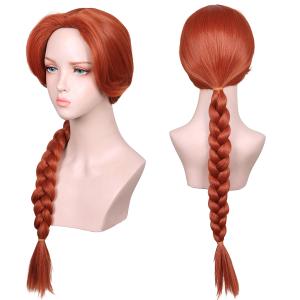 ColorGround Long Braided Reddish Brown Heat Resistant Costume Wig for Fiona Cosplay