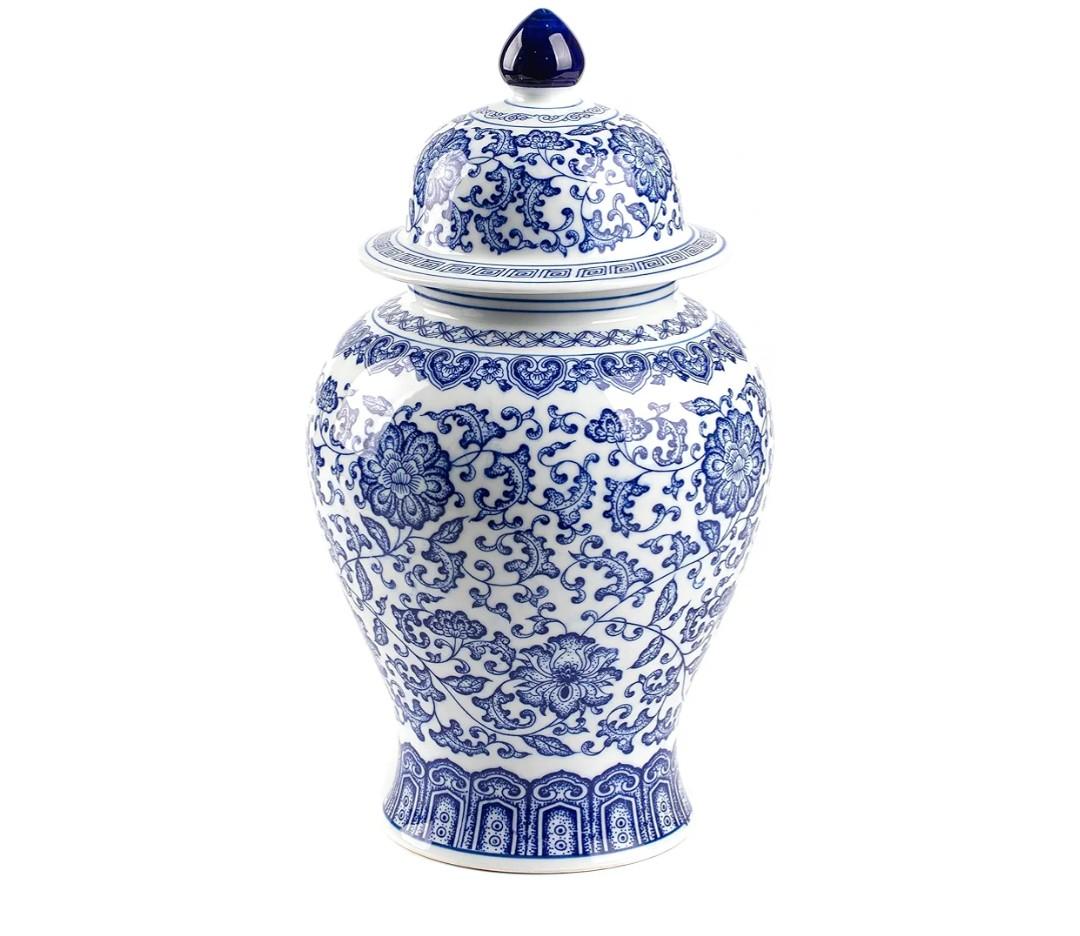 14'' Tall Ginger Jars for Home Decor  Chinoiserie Decor Ceramic Blue and White Ginger Jars with Lid, Chinoiserie Vases Floral Porcelain for Kitchen, Living Room, Centerpiece, Bookshelf, Mantel Decor