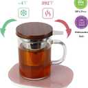 COMI Tea Cup with Infuser Walnut Lid&Handle, Glass Tea Cups with Wide Mouth Extra Large Capacity, Stainless Steel Tea Infuser Mug for Loose Leaf Tea Steeping(14oz/400ml)