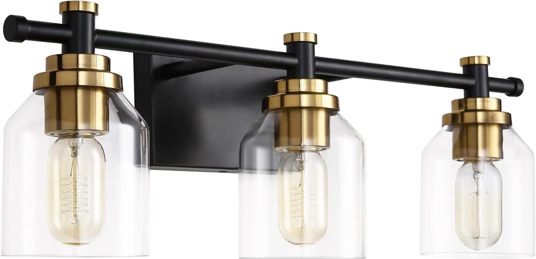 SOLFART Vintage 3-Light Bathroom Vanity Light Over Mirror Globe Vanity Light Fixtures for Bathroom Glass Shade Bath Fixtures 3 Lights