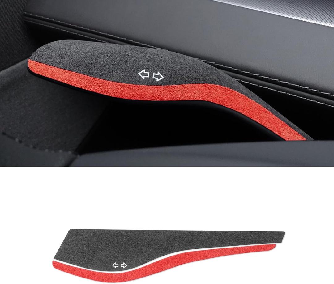 BETTERHUMZ Turn Signal Gear Shift Collars,Wiper Switch Stalk Cover for Tesla Model 3 Model Y Juniper 2020-2025 Suede Steering Wheel Column Sticker Interior Accessories (Red Black, Style A)