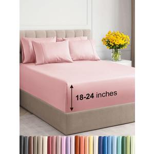 Extra Deep Queen Sheet Set - 6 Piece Breathable & Cooling Sheets - Hotel Luxury Bedding Set with 18-24 Inch Extra Deep Pockets - Easy Fit - Super Soft, Wrinkle Free and Comfy - Baby Pink, Queen Size
