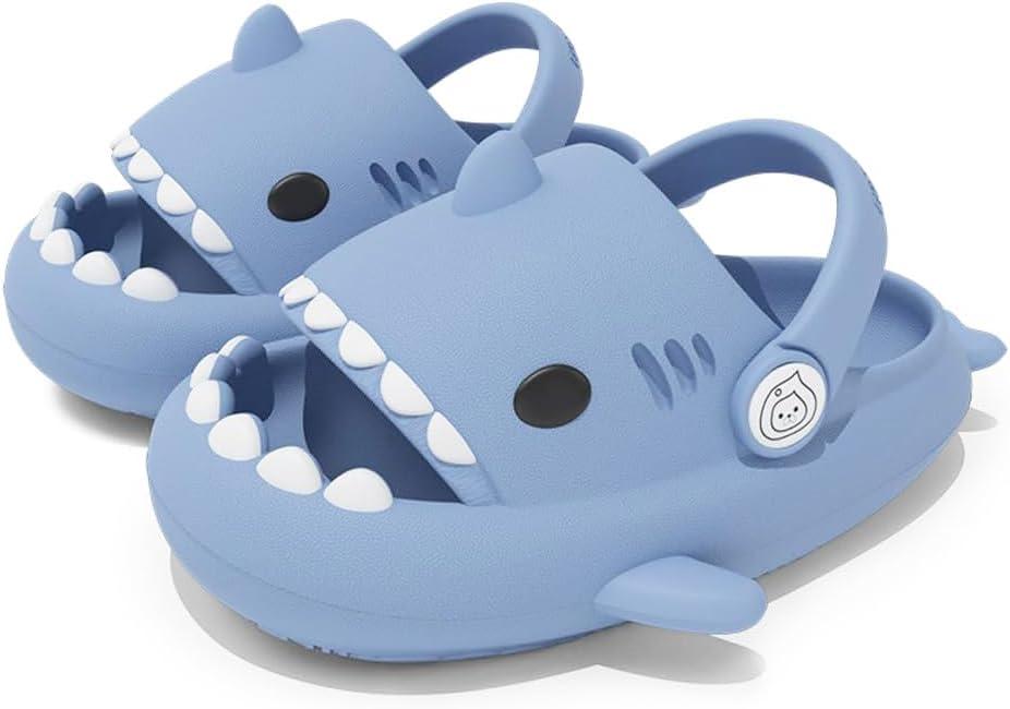 JUXI Kids Shark Slides Girls Boys Clogs Garden Shoes Cartoon Sandals Beach Kids Slippers (12 Toddler, Light Blue)