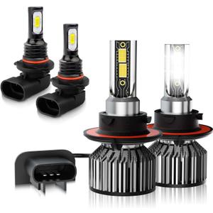 Compatible For Ford F150 F250 F350 (2004-2014) Bulbs 9008 H13 High & Low Beam+9145 Fog Light Bulbs,6500K White 600% Brightness with Fan, Plug and Play, Pack of 4
