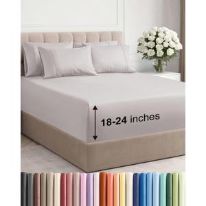 Extra Deep Full Sheet Set - 6 Piece Breathable and Cooling Sheets - Hotel Luxury Bedding for Women, Men, Kids & Teens - Easy & Secure Fit - Soft, Wrinkle Free & Comfy - Extra Deep Pockets - Light Grey