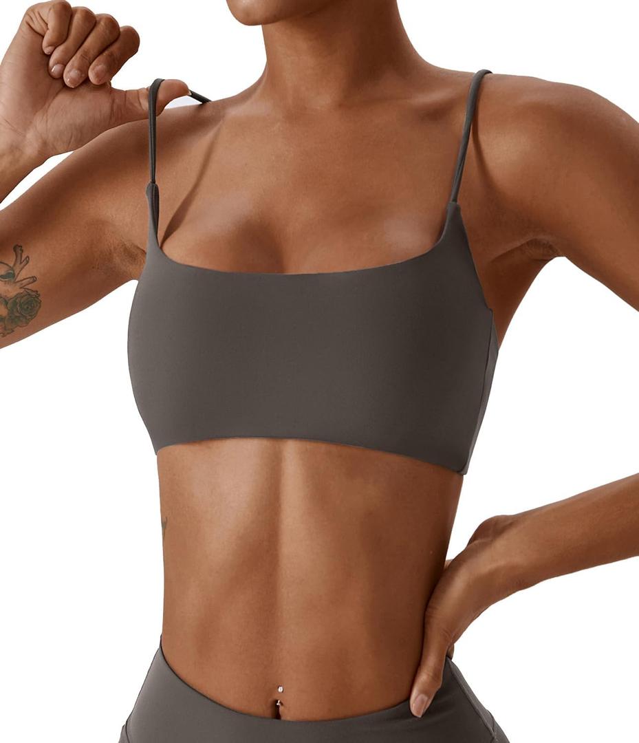 Comper Women's Sports Bras Wirefree Racerback Workout Bras Sexy Thin Straps Yoga Sport Bras with Removable Pads (Grey) Small