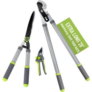 Garden Loppers Pruning Shears, Updated 3PCS Hedge Clippers Combo Set, Branch Cutter with Compound Action, Chops Thick High Branch Ease, Professional Tree Trimmer Set Heavy Duty