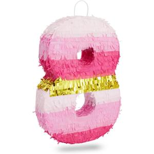 Number 8 Pinata, Pink and Gold for Girls 8th Birthday Party Decorations, Small, 16.5x11x3 in