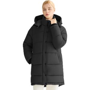 Orolay CHIIONE Winter Puffer Jacket Women's Mid-Length Relaxed Fit Warm Down Coat with Hood, Windproof Winter Parka (XX-Large, Black)