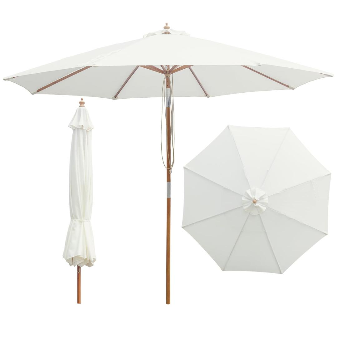 SUNNYARD 10FT Bamboo Patio Umbrella, UPF50+ Outdoor Umbrella, Off White