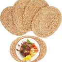 Oval Woven Placemats, Natural Water Hyacinth Placemats Set of 4, Straw Braided Rattan Placemats, 12x16 Inches Plate Chargers Set, Non-Slip Heat Resistant Woven Chargers for Dining Table