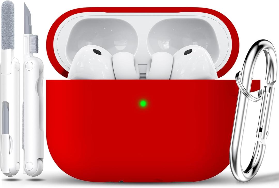 3 x RFUNGUANGO for AirPods Pro 3 Case 2025 with Cleaner Kit and Keychain, Soft Silicone Protective Cover for Apple AirPods Pro 3rd Generation Case, Support Wireless Charging, Red