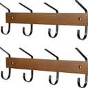 SCUNDA 2 Pcs Wall Coat Rack with Hooks, Wooden Wall Mount Coat Rack with 4 Hooks, 13.4 inches Coat Hooks for Wall, for Hanging Coats, Keys, Towels, Hats for Entrance Hall, Bedroom, etc.(Brown)