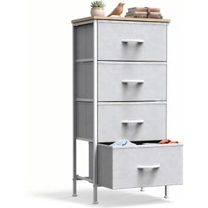 DUMOS Nightstand with 4 Drawers Bedside Table with Removable Fabric Bins Sturdy Steel Frame Wood Top Organizer Furniture for Bedroom Closet Living Room, Ash, 11.8"D x 17.7"W x 37.4"H