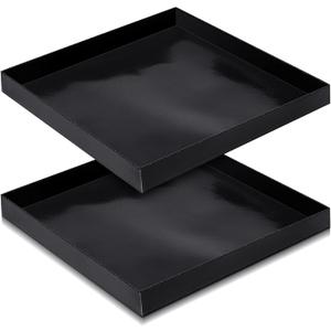 2 Pcs 11'' x 11'' x 1'' PTFE Solid Oven Basket, Cooking Oven Trays, Non Stick Kitchen Cooking Basket, Black Baking Sheet, Trays for Accessories Chips Chicken Wings Bread Heating