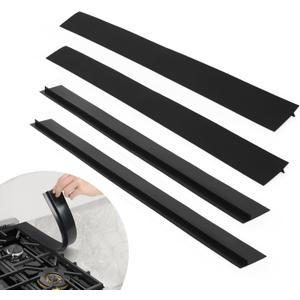 OTraki 4 Pack Silicone Stove Gap Covers Adjustable Length 25x2.1 inch Kitchen Stove Gap Filler Heat-resistant Gap Filler Gap Covers Guard for Stove and Counter Black