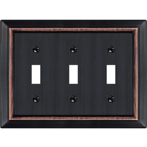 Metal Wall Plate for Electrical Outlets, Decorative Aged Bronze Switch Plates Outlet Cover, Light Switch Cover Plate, 3-Gang Wall Plates (Triple Toggle, 1 Pack)