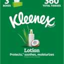 Kleenex Lotion Facial Tissues with Coconut Oil, 3 Flat Boxes, 120 Tissues Per Box, 3-Ply (White)