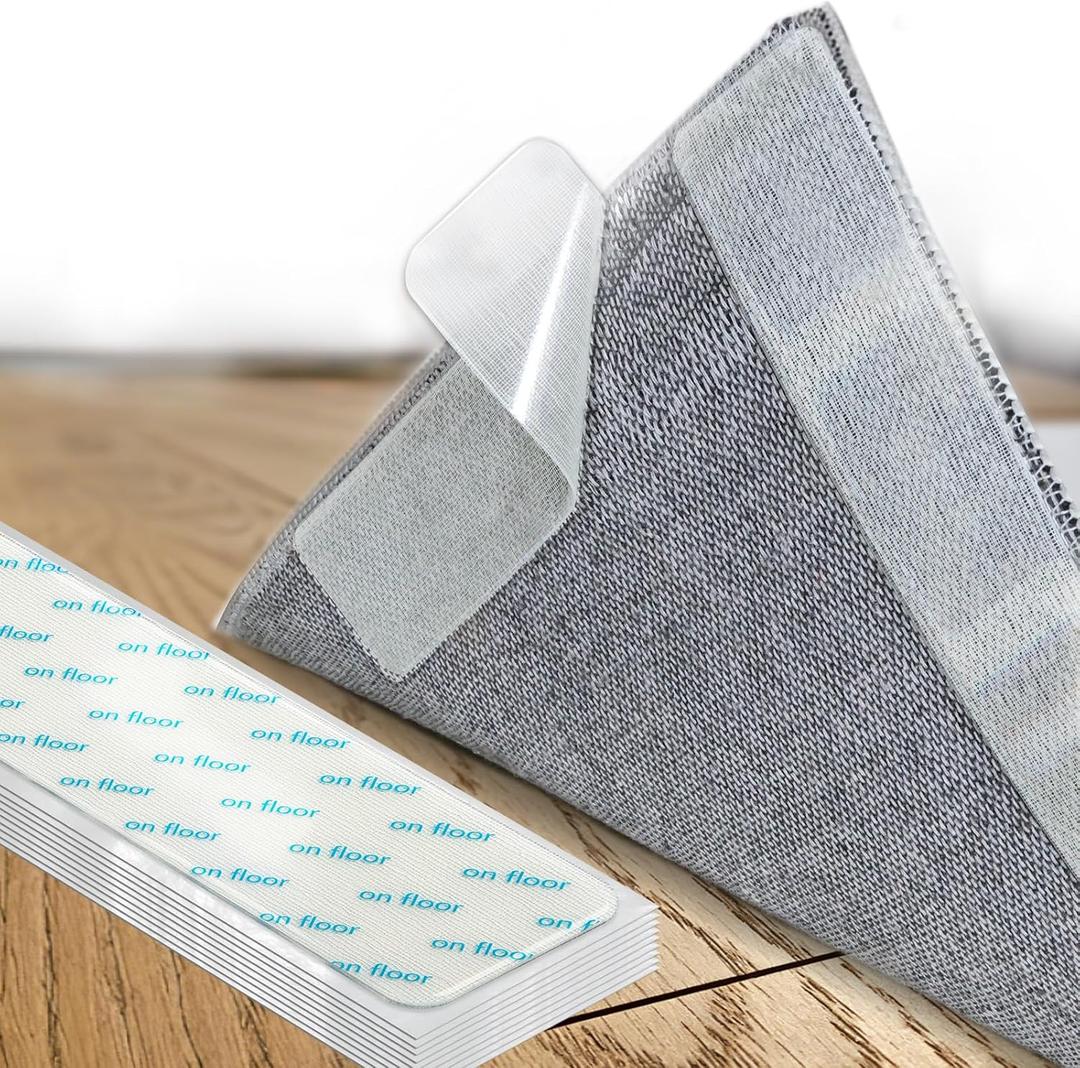 Rug Non Slip Grippers, 12Pcs Carpet Tape Reusable, No Residue on Hardwood Floors, Strong Hold Rug Stickers for Area Rugs, Keep Corners Flat, 2x8 Inch